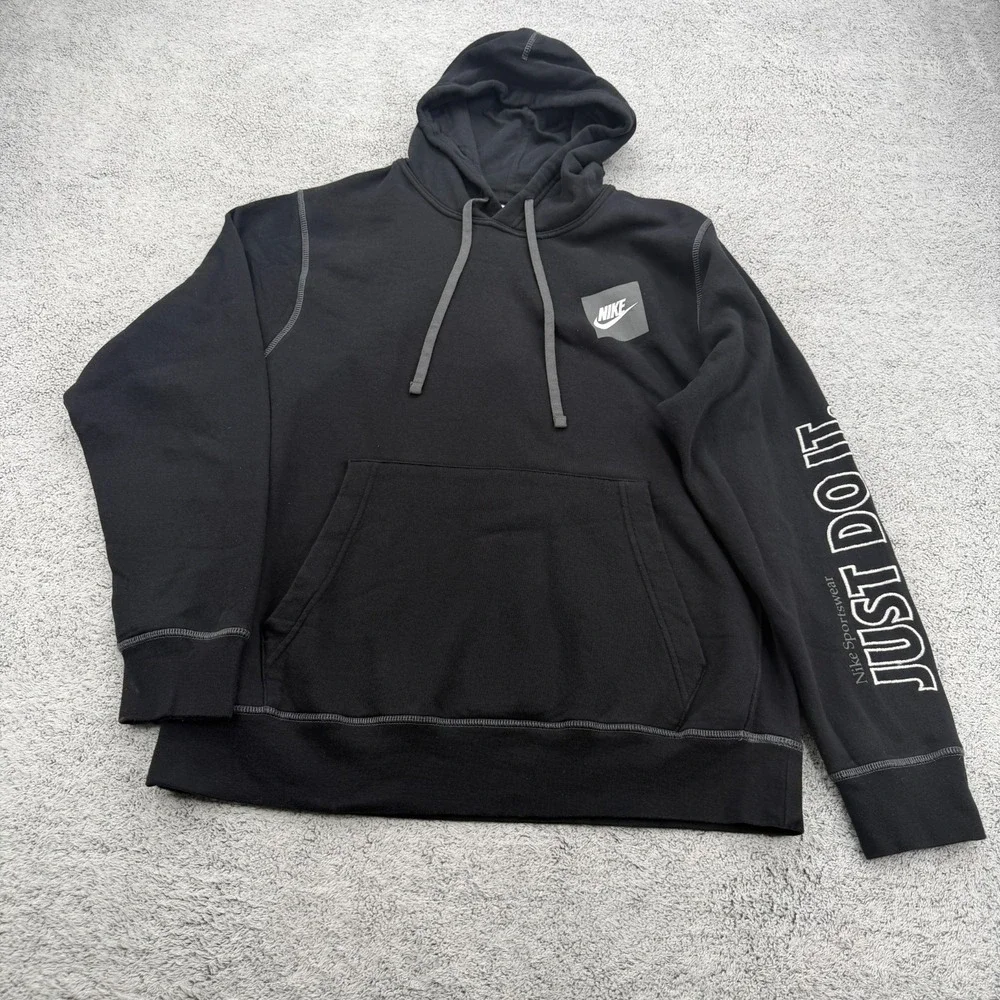 Nike Sportswear Hoodie Mens Large Black Just Do It Pullover Sweatshirt DD6218